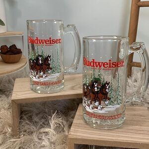 Vintage 1989 Anheuser-Busch Budweiser Clydesdales Glass Steins Pair Of 2